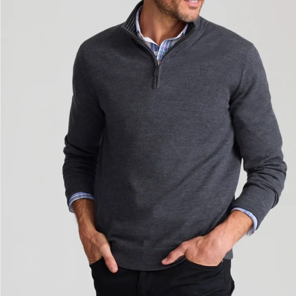 UNTUCKit Belguardo  Merino Wool Quarter -Zip Sweater Size Small